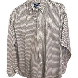 Ralph Lauren Blake Mens Plaid Button-Down Shirt L Brown Maroon Tan Cotton